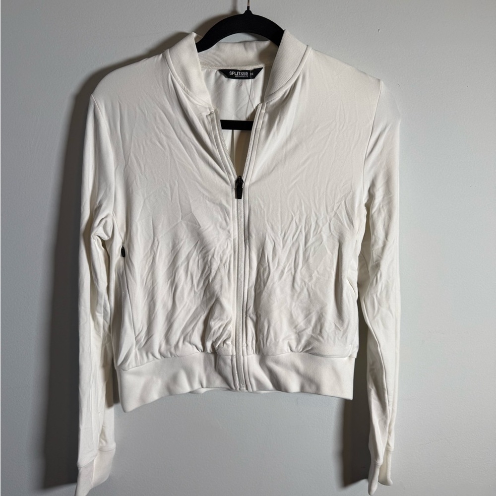 Splits59 White Bomber Jacket XS‎ NWT Cropped Zip Athleisure LA Minimalist